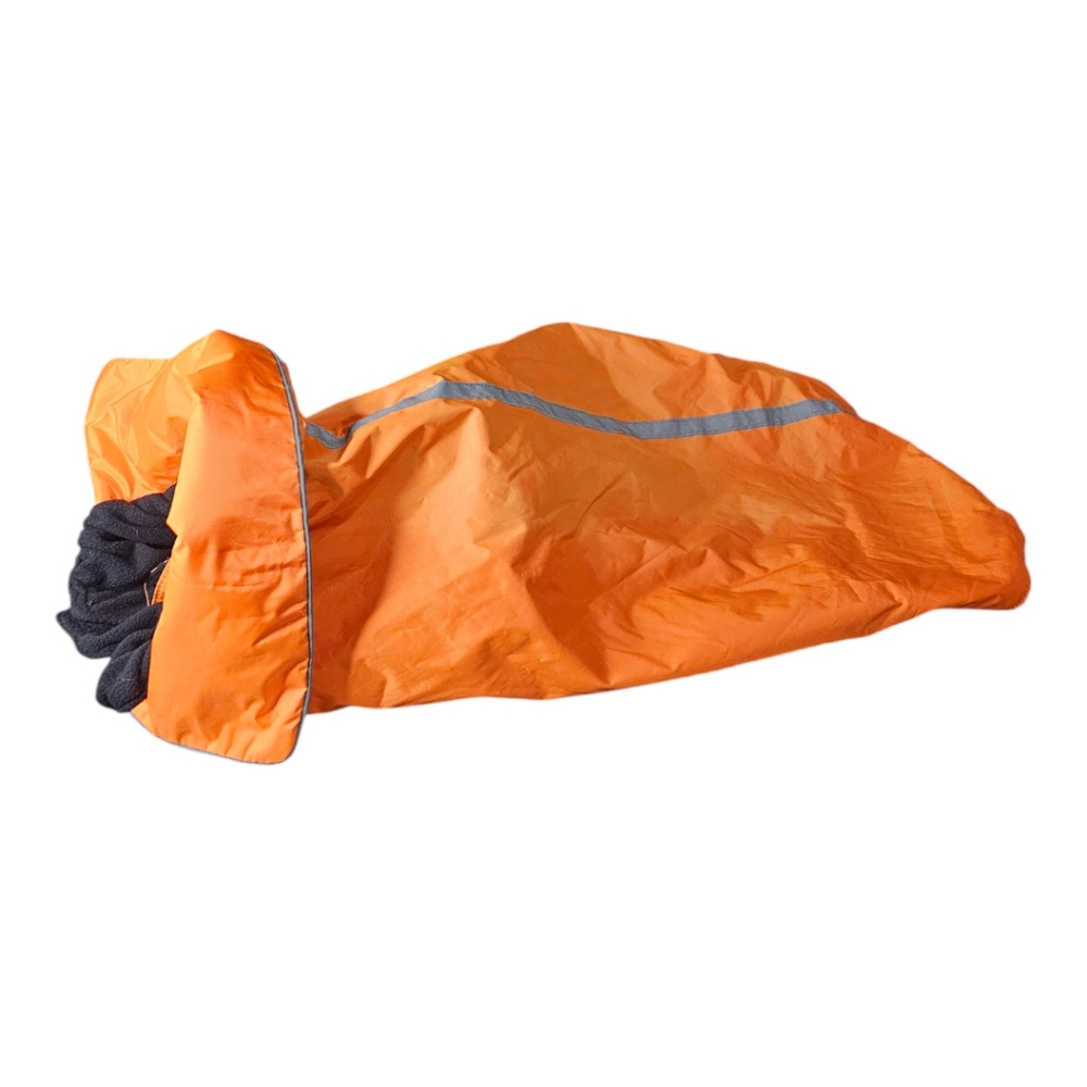 Big Dog orange heavy duty raincoat. Winter proof. Thick felt lined, puffer.
